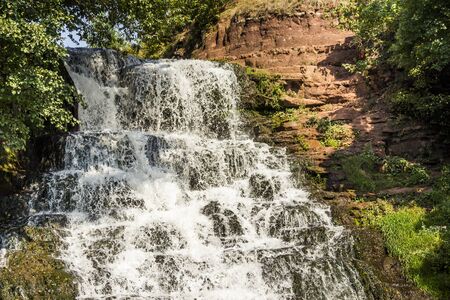 close-up part of Dzhurynskyi (Chervonohorodskyi) waterfall is located on the Dzhuryn river, 
Ternopil region of western Ukraineの写真素材