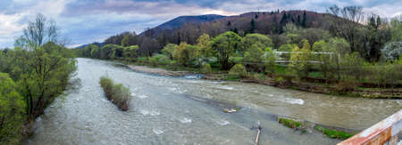 Opir river in the Carpathian national park Skolivski beskidy, Lviv region of Western Ukraineの写真素材