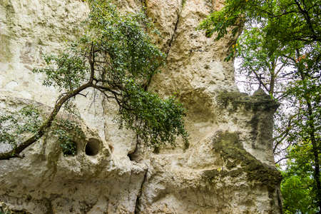 Bakota Cave Monastery in Podilski tovtry National park, Khmelnitskiy region of Western Ukraineの写真素材