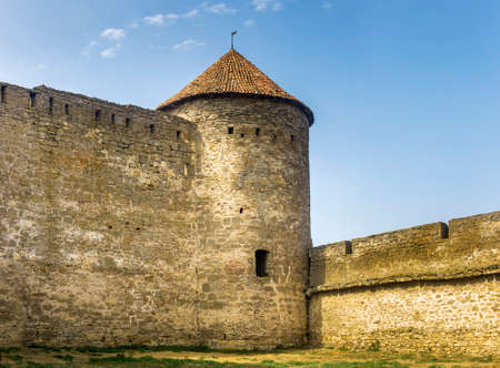 the wall and tower of medieval Akkerman fortress in Bilhorod-Dnistrovsky, Odessa region, Ukraine