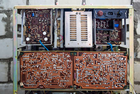 opened back of old vintage tape recorder