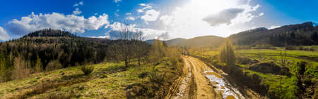 panorama of the Carpathian mountains, Skole Beskids National Nature Park, Lviv region of Ukraineの写真素材