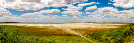panorama of a dried lake on stepp near the Sea of ââAzov, Ukraineの写真素材