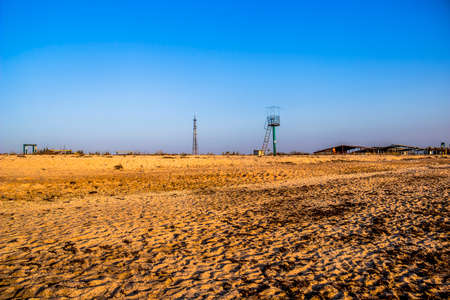 old iron lifeguard tower on the sea beachの写真素材