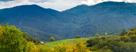 Polonyna Rosohata in Carpathian landscape, Hutsulshchyna National Park, Ivano-Frankivsk region, Ukraineの写真素材