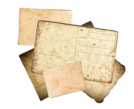 Old paper, letters and postcards on white backgroundの写真素材