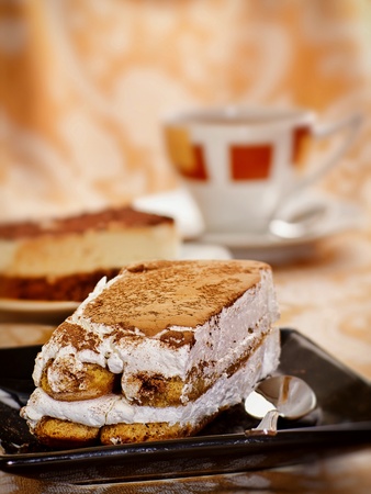 Delicious tiramisu dessert served on a plate の写真素材