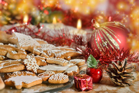 Plate full of Christmas gingerbreads - sweet foodの写真素材