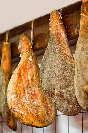 Italian ham at the butcheryの写真素材