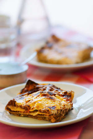Lasagne with meat and cheese. Selective focusの写真素材