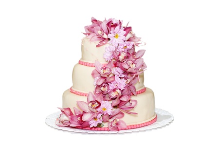 Traditional wedding cake on a white backgroundの写真素材
