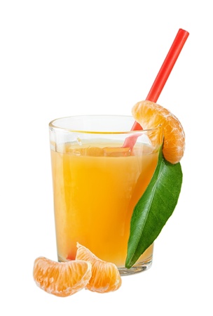 Glasses of healthy fresh juice of mandarins on brown background の写真素材
