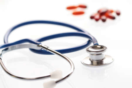 A shallow DOF image of a stethoscope on white background.の写真素材