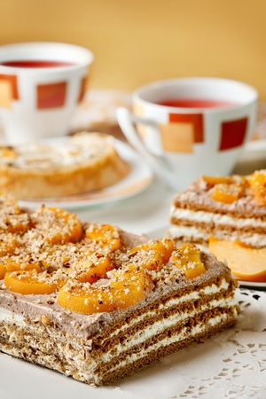 Delicious walnut cake dessert served on a table 
の写真素材