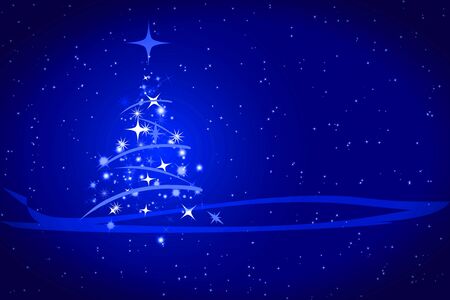 Abstract winter blue background, with stars, snowflakes and Christmas tree, illustration 

の写真素材