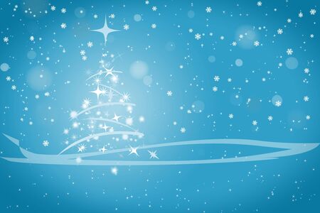 Abstract winter blue background, with stars, snowflakes and Christmas tree, illustration 

の写真素材