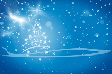 Abstract winter blue background, with stars, snowflakes and Christmas tree, illustration 

の写真素材