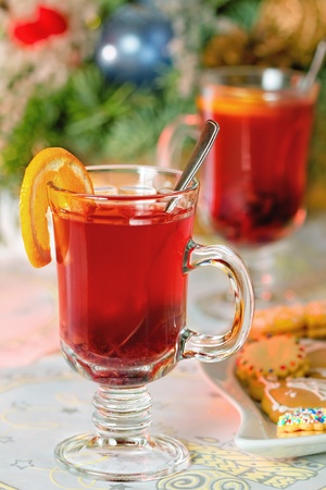 Hot punch on christmas of tableの写真素材