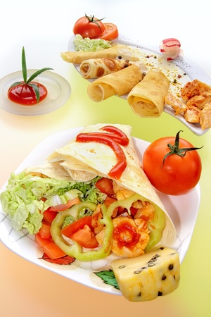 Mexican Tortillas isolated on color backgroundの写真素材