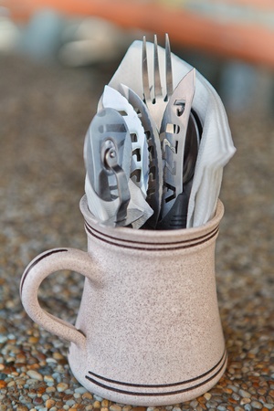Kitchen Tools, cutlery in ceramic pot の写真素材