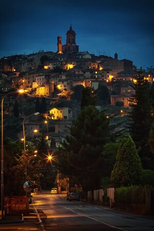 Historic night town Sinalunga - Tuscanyの写真素材