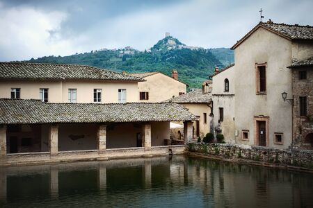 Ancient Roman thermal  baths in Tuscan town of Bagno Vignoniの写真素材