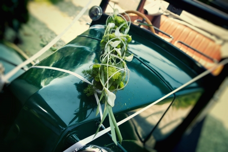 Detail of an old car as a wedding car Brideの写真素材