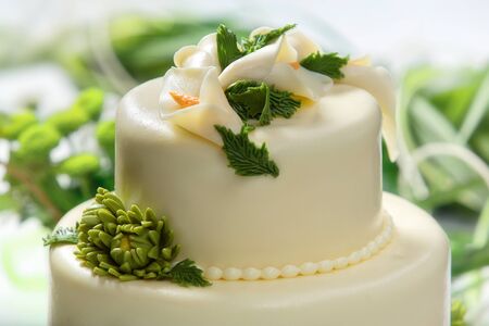 Traditional wedding cake on a white background