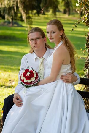 Beautiful young couple on their wedding day の写真素材
