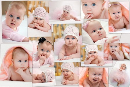 Collage of different photos of baby and his moments の写真素材