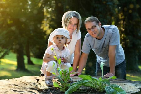 Young and happy family get stroll in the park 
の写真素材