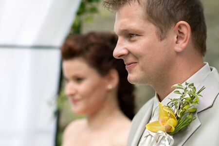 Beautiful young couple on their wedding day の写真素材