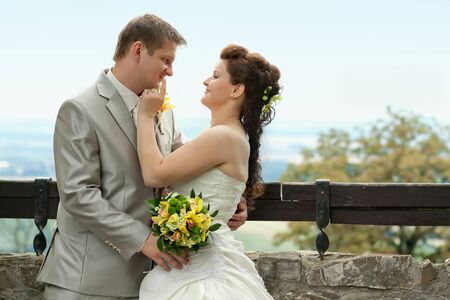 Beautiful young couple on their wedding day の写真素材