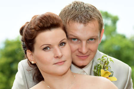 Beautiful young couple on their wedding day の写真素材