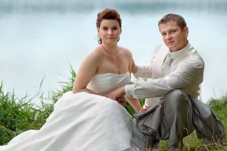 Beautiful young couple on their wedding day の写真素材