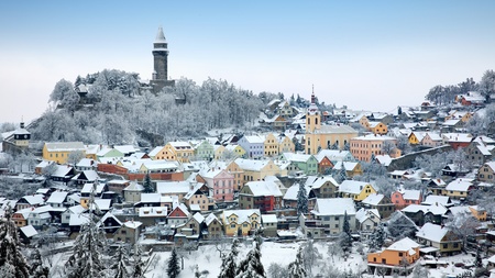 View of snowy historical town Stramberk in the Czech Republic - Europeの写真素材