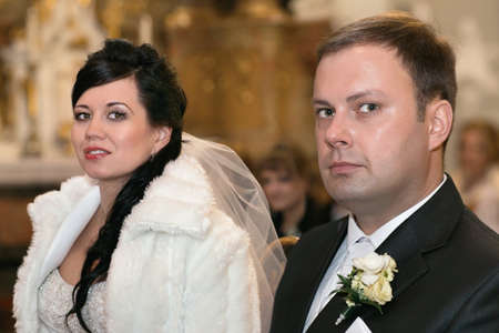 Newlyweds Registry Judge at the ceremony in the churchの写真素材