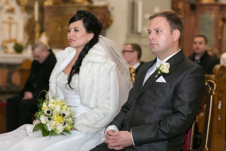 Newlyweds Registry Judge at the ceremony in the churchの写真素材