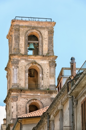 Beautiful picturesque bell tower in Vibo Valentia in Calabria, Italyの写真素材