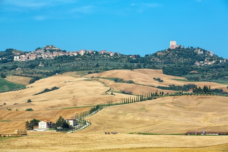 Typical view of the Tuscan countryside at harvest timeの写真素材