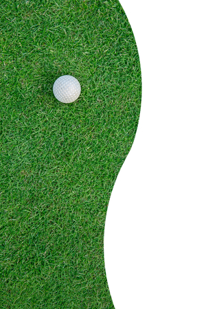White golf ball on green grass backgroundの写真素材