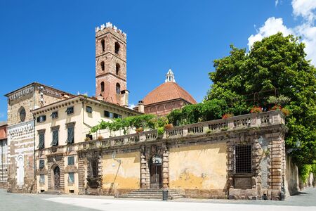 Piazza San Martino with Campanila of San Giovanni e Reparata Church in Lucca, Italy.の写真素材
