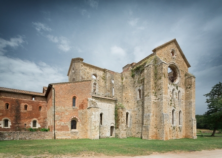 Cistercian convent built in the 12th-century, 30 km southwest of the city of Siena, Tuscany, Italyの写真素材