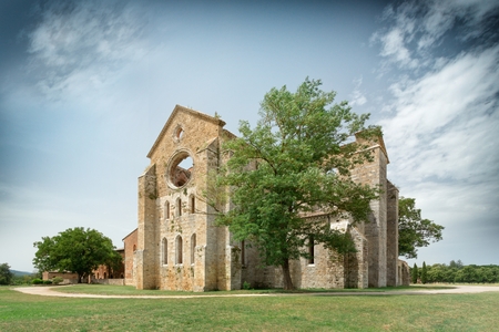 Cistercian convent built in the 12th-century, 30 km southwest of the city of Siena, Tuscany, Italyの写真素材