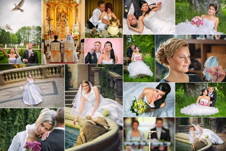 Wedding theme collage composed of different imagesの写真素材