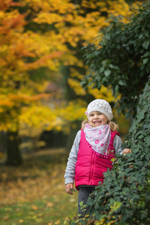 Portrait little girl in autumn parkの写真素材