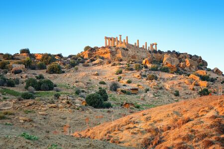 Temple of Juno - ancient Greek landmark in the Valle dei Templi outside Agrigento, Sicilyの写真素材