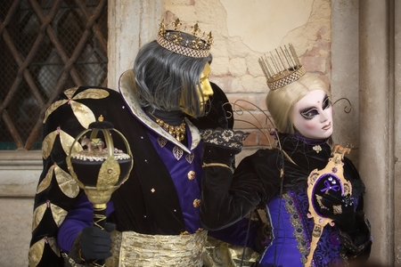 VENICE, ITALY - FEBRUARY 27, 2016: Unidentified person with Venetian Carnival mask in Venice, Italy on February 2016.のeditorial素材