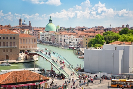 View of the entrance to the city of Venice, Piazzale Roma, July 5, 2014 in Venice, Italyのeditorial素材