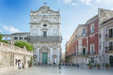Medieval Episcopal Palace on Piazza Duomo in Syracuse, island  Sicily, Italy on Jun. 26. 2016のeditorial素材